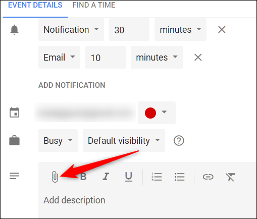 Иконка прикрепления в деталях события