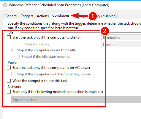 Отключение условий запуска