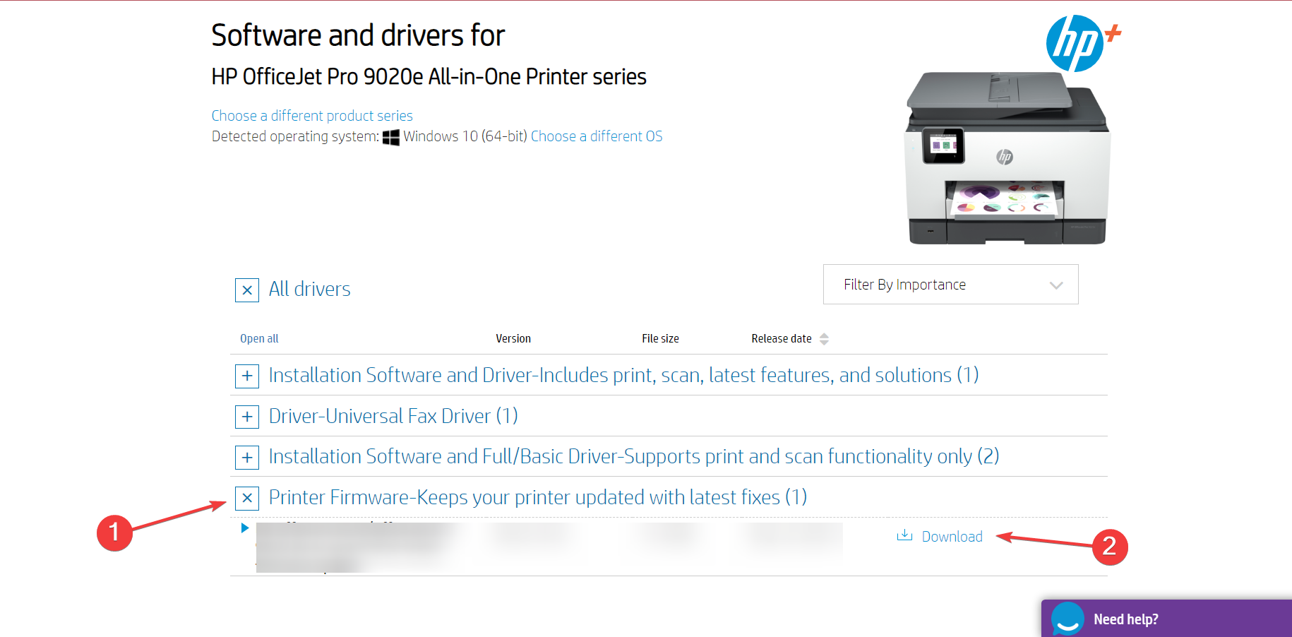 раздел прошивки на сайте HP