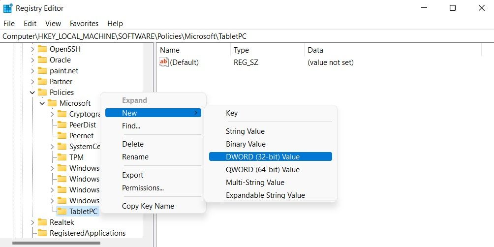 Создание DWORD DisableSnippingTool