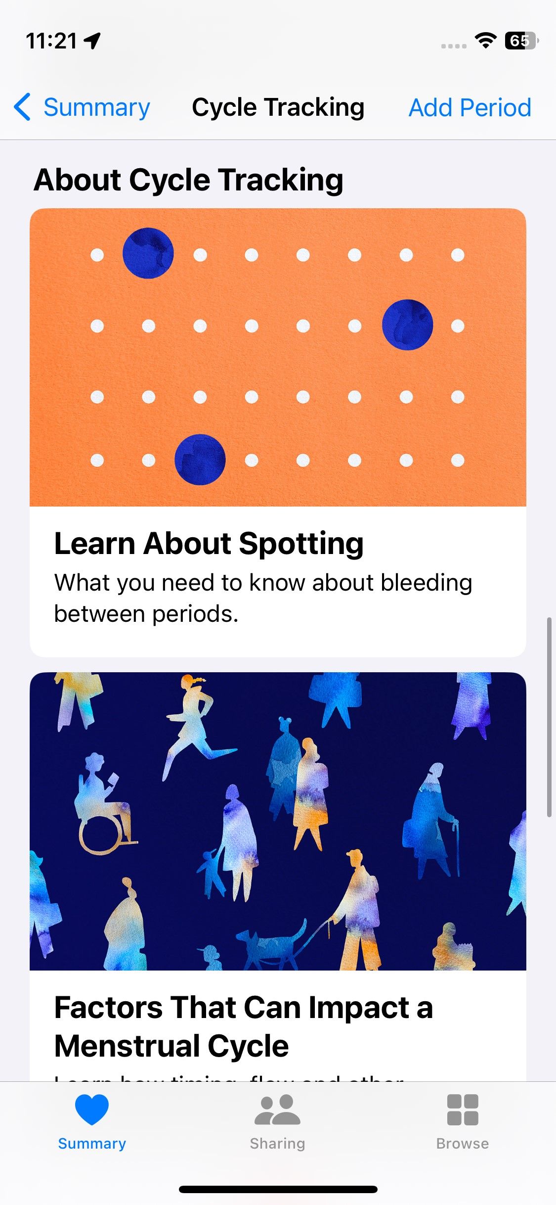 Статьи и справка в Cycle Tracking