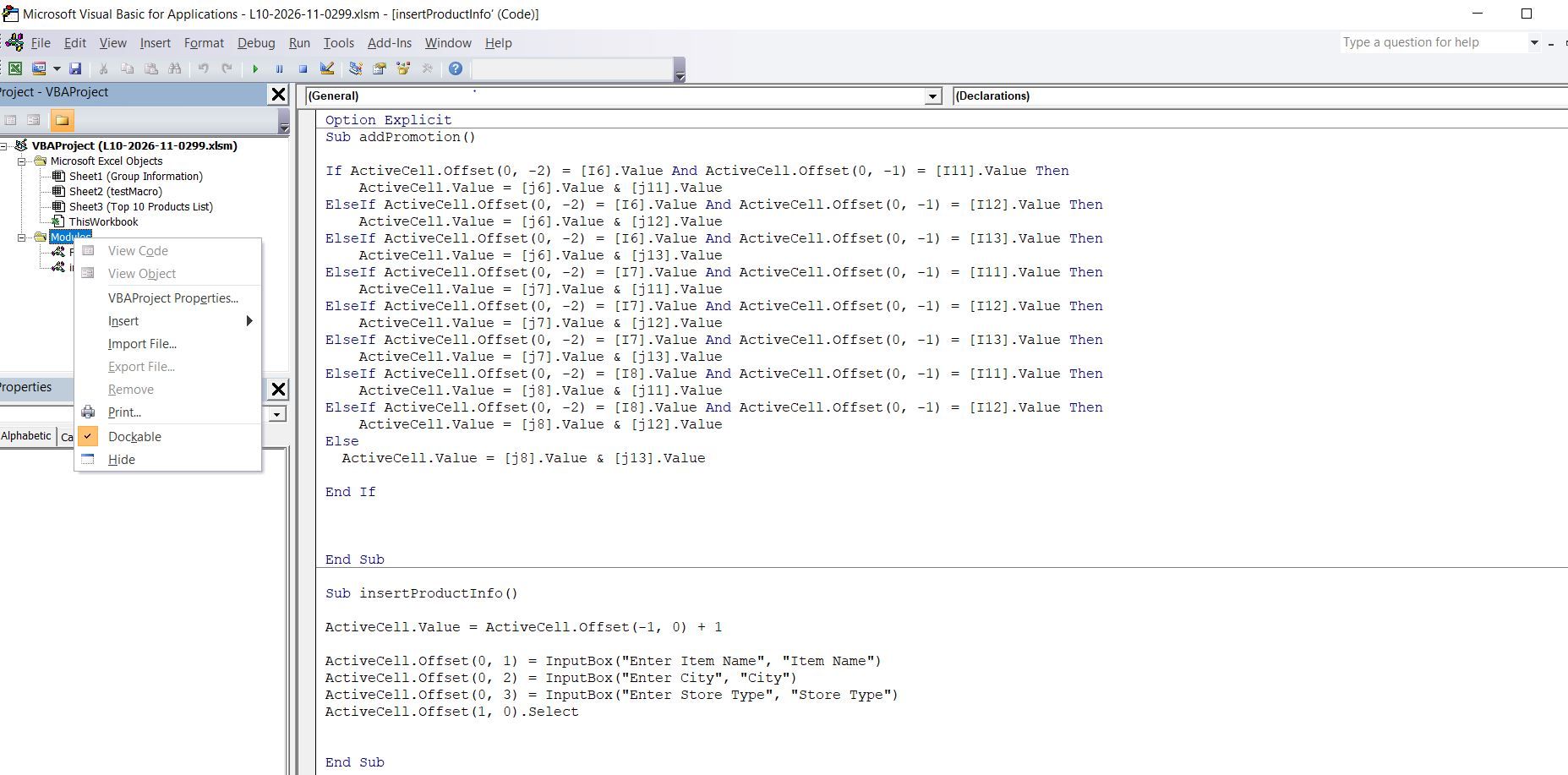 Import File option VBA