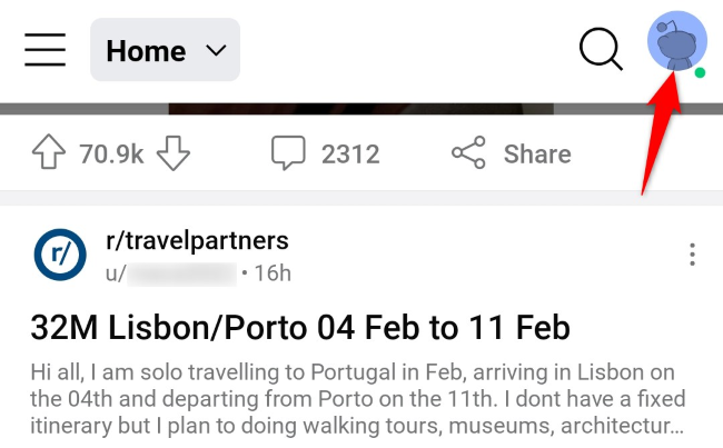 Иконка профиля в правом верхнем углу экрана Android