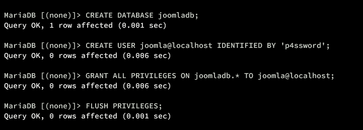Создание базы данных и пользователя в MariaDB