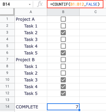 COUNTIF с FALSE в Google Sheets