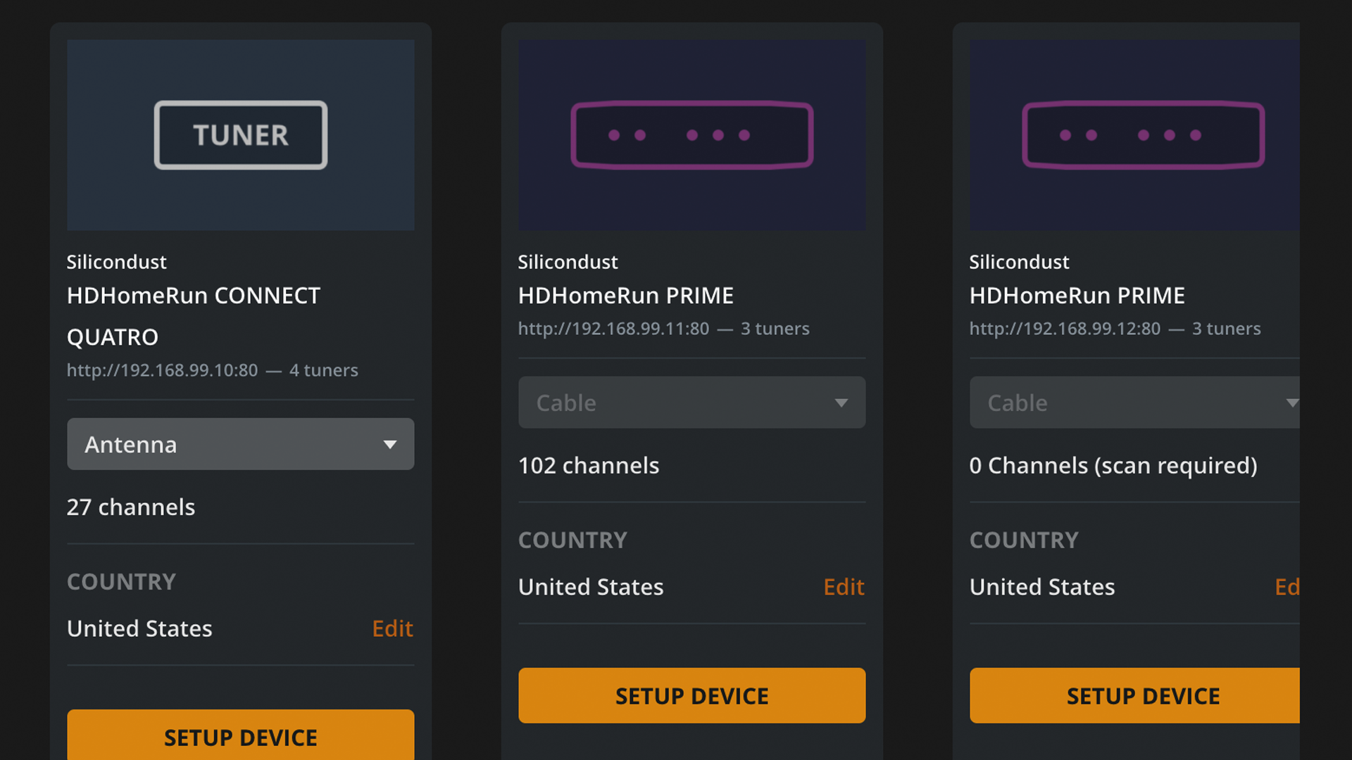 Скриншот страницы настроек Plex «Live TV & DVR».
