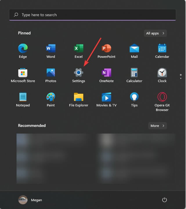 In Start menu, open settings.