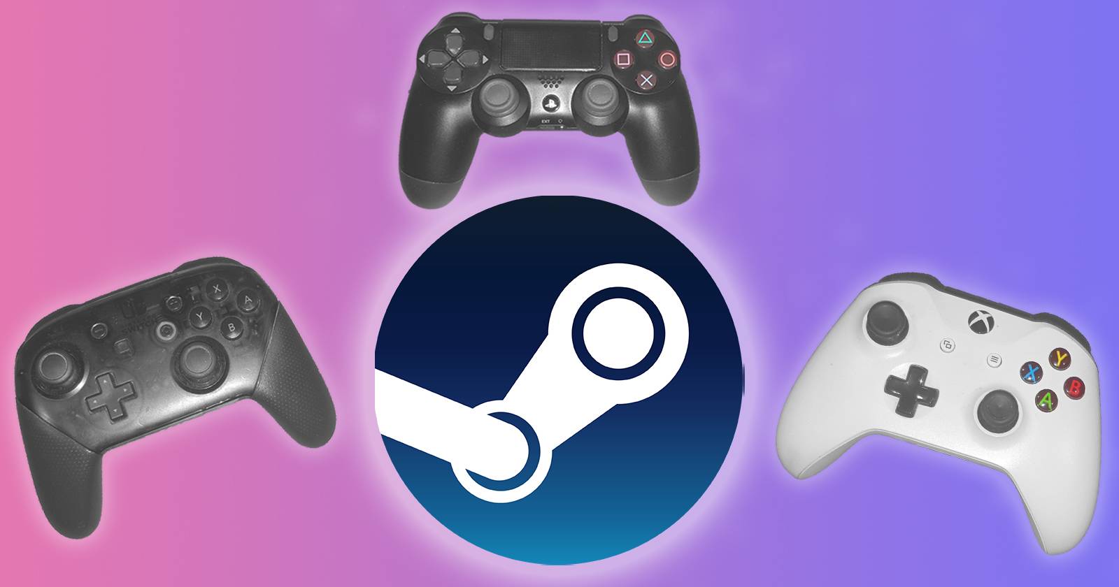 Три контроллера и логотип Steam