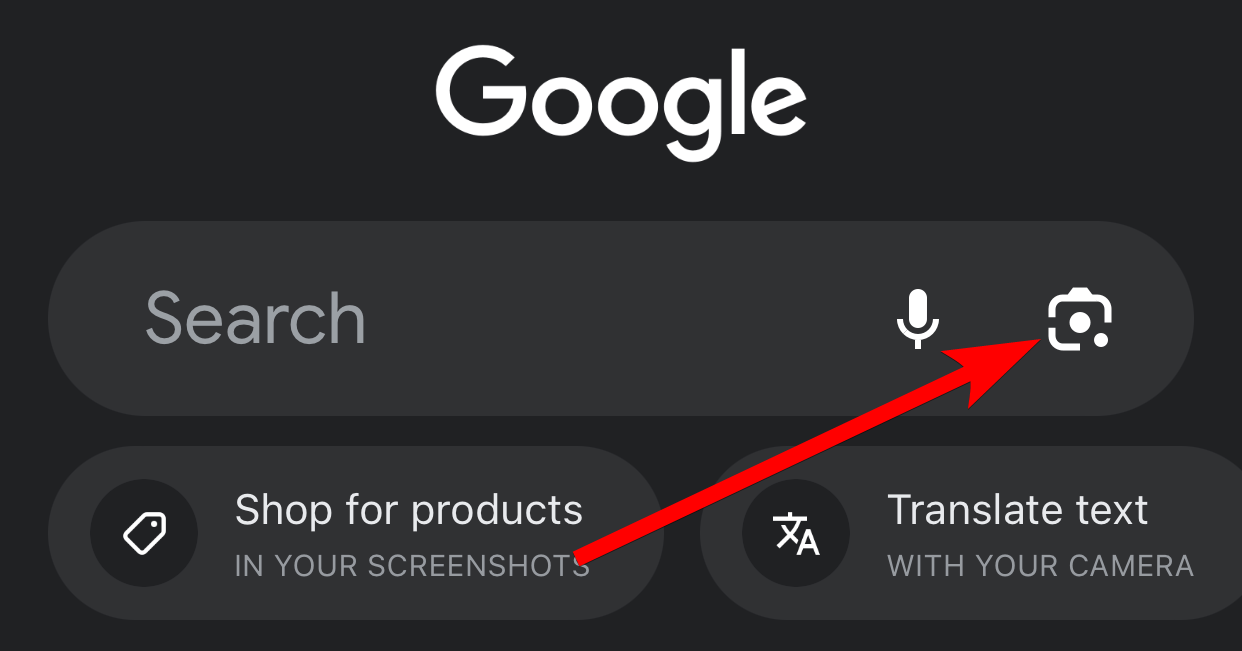 Значок Google Lens в строке поиска приложения Google на iPhone