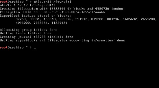 mkfs.ext4 на /dev/sda1