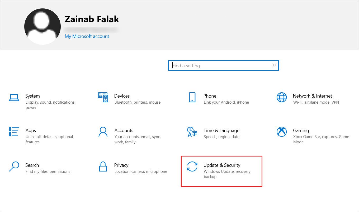 Раздел «Обновление и безопасность» в настройках Windows