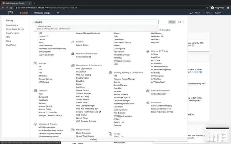 CloudFormation — поиск сервиса