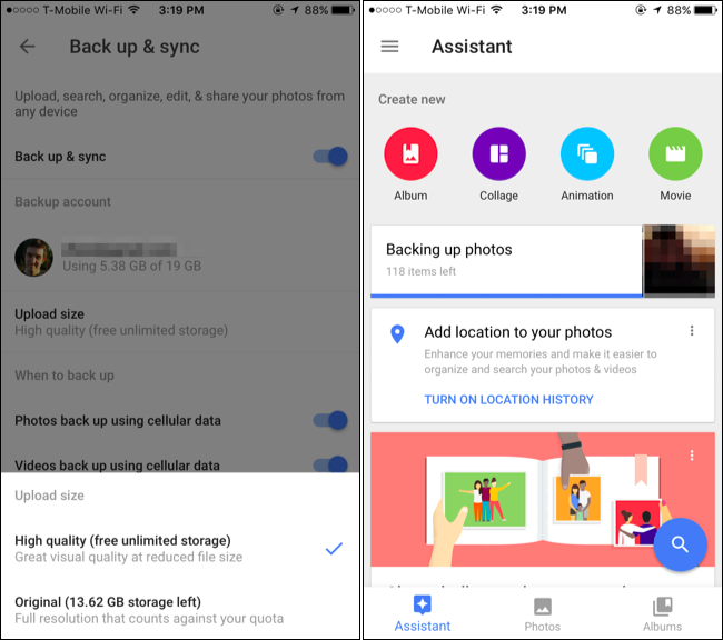 Google Photos: резервное копирование и синхронизация показано в приложении