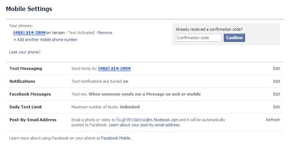 Сообщения Facebook через SMS