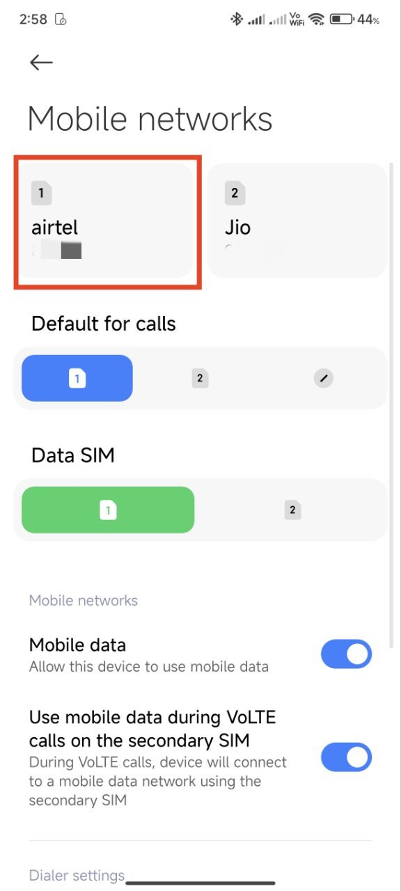 select your sim card