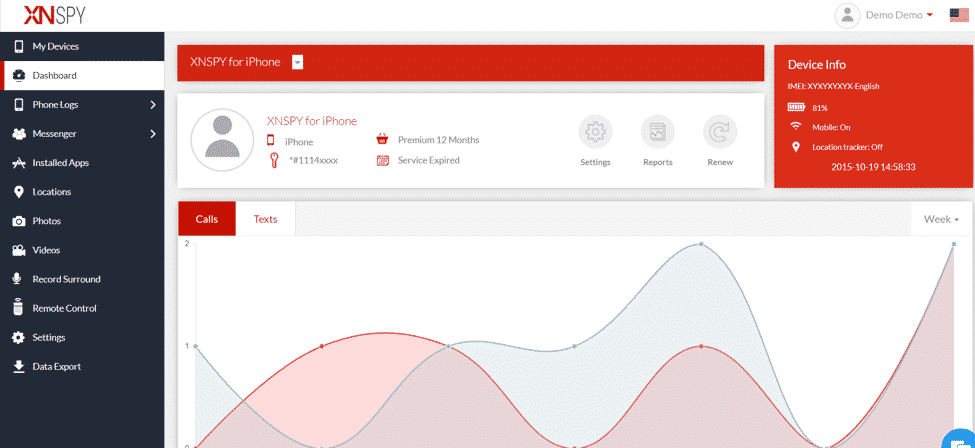 Скриншот: список установленных приложений и управление ими в XNSPY