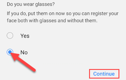 опрос о ношении очков при настройке распознавания лица