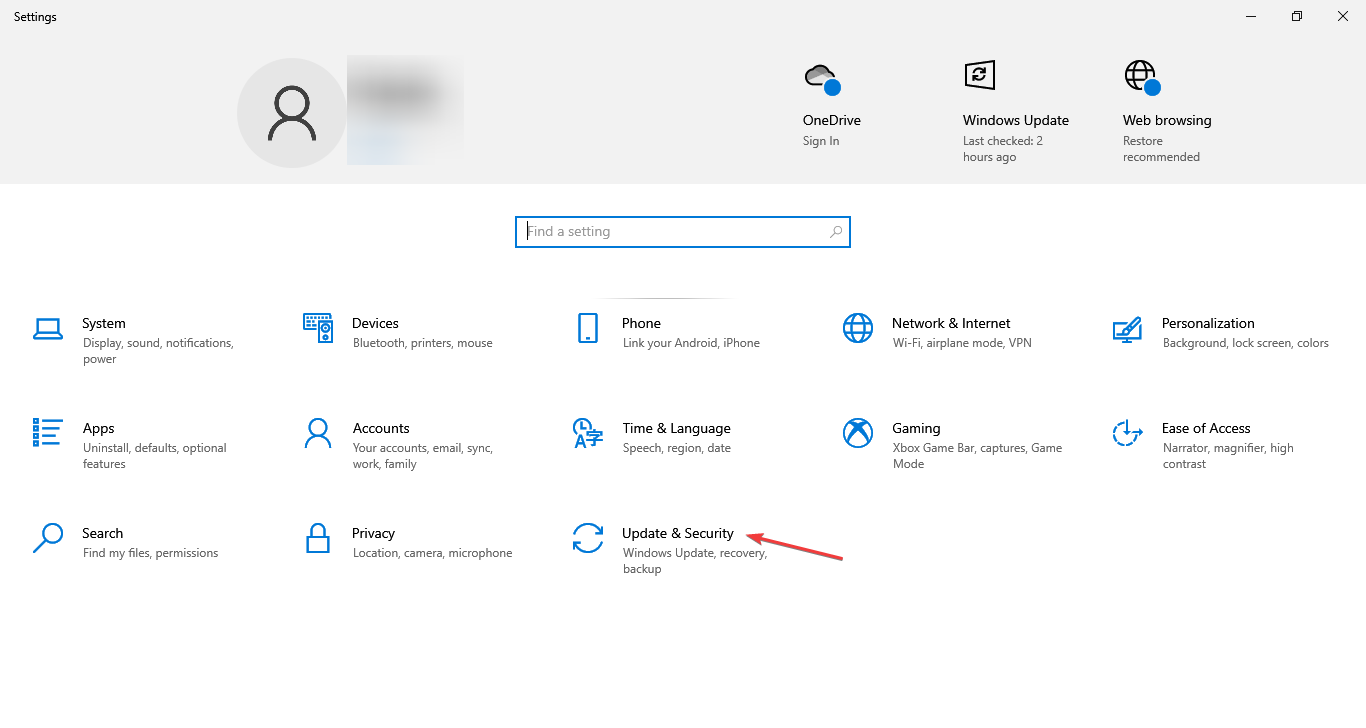 Параметры обновления и безопасности