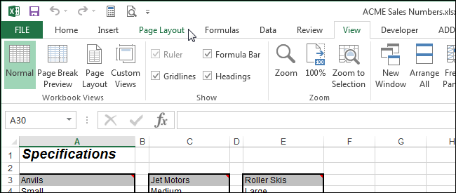 Нажатие вкладки Разметка страницы