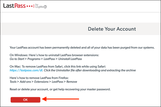 Аккаунт LastPass удалён окончательно