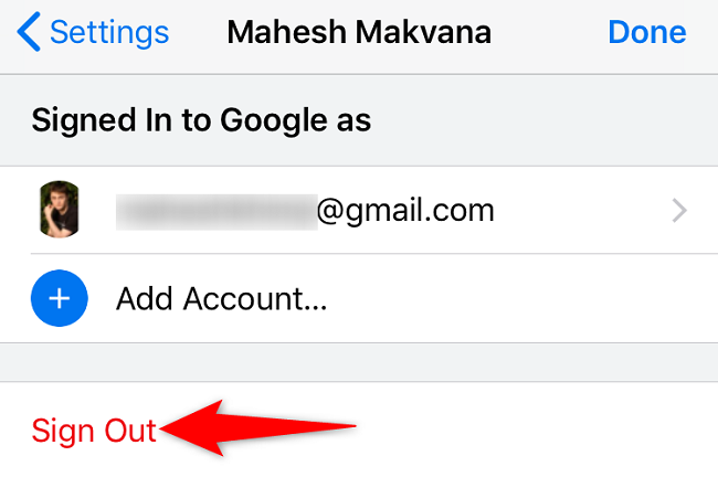 Кнопка Выйти на странице аккаунта в Chrome для iOS