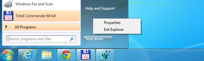 Контекстное меню Пуск для перезапуска Explorer