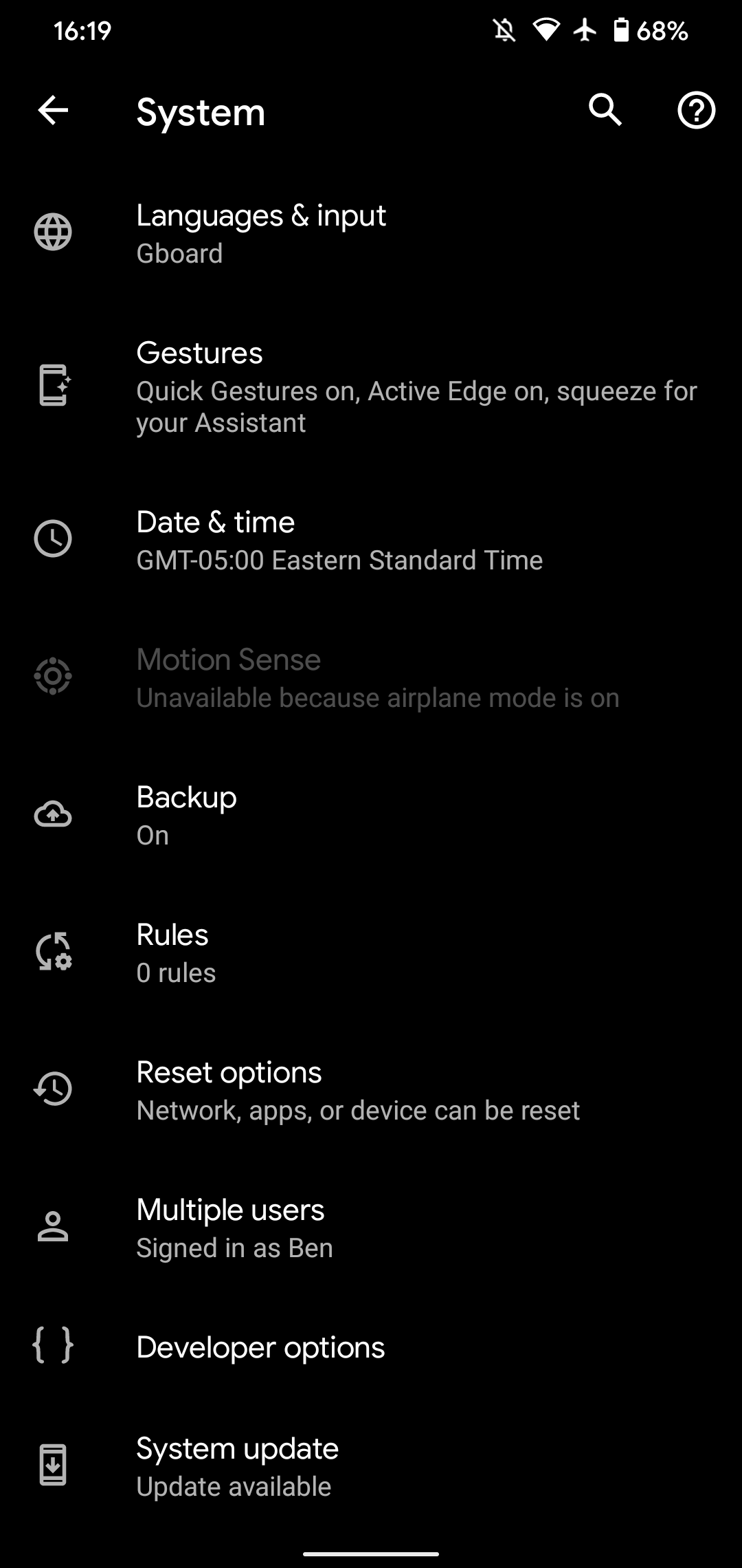 Настройки системы Android: Жесты