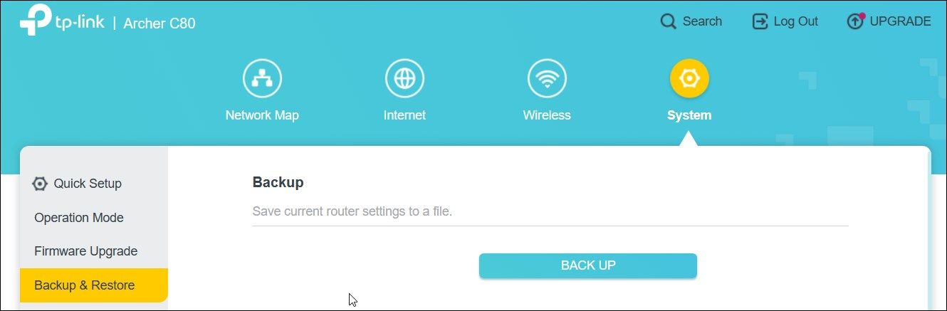 Настройка резервного копирования конфигурации в веб-интерфейсе TP-Link Archer