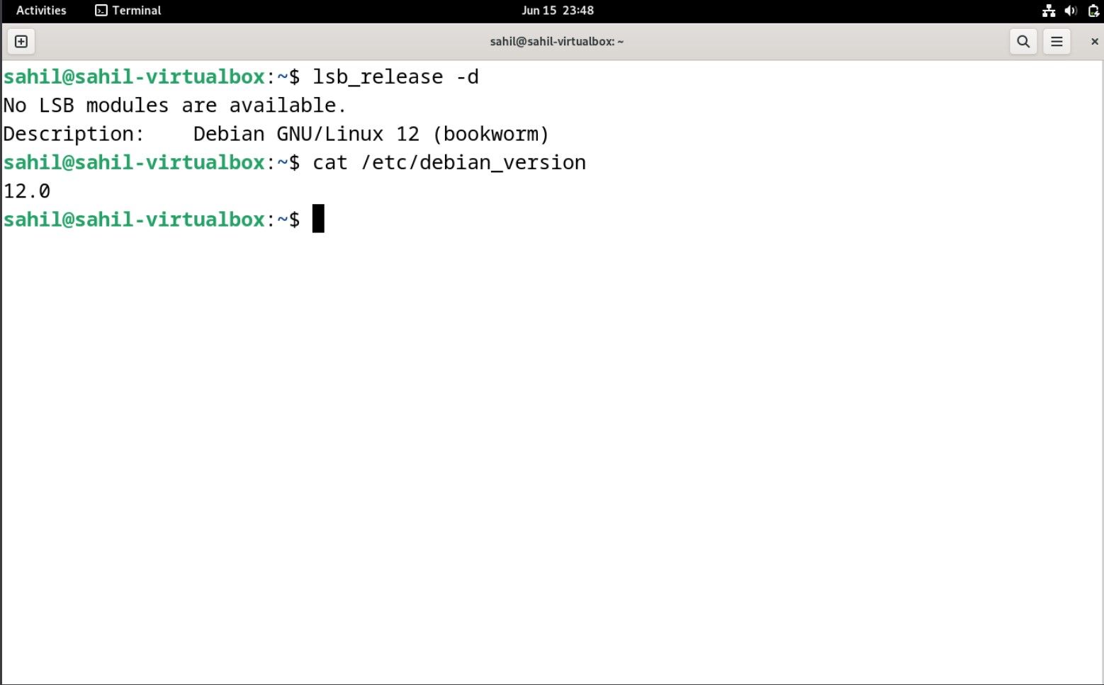 Проверка версии ОС в терминале Debian 12