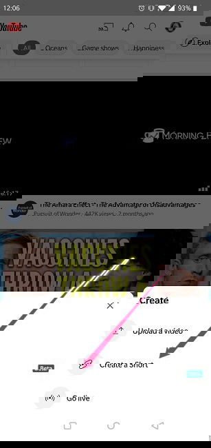 Экран выбора создания Short в YouTube