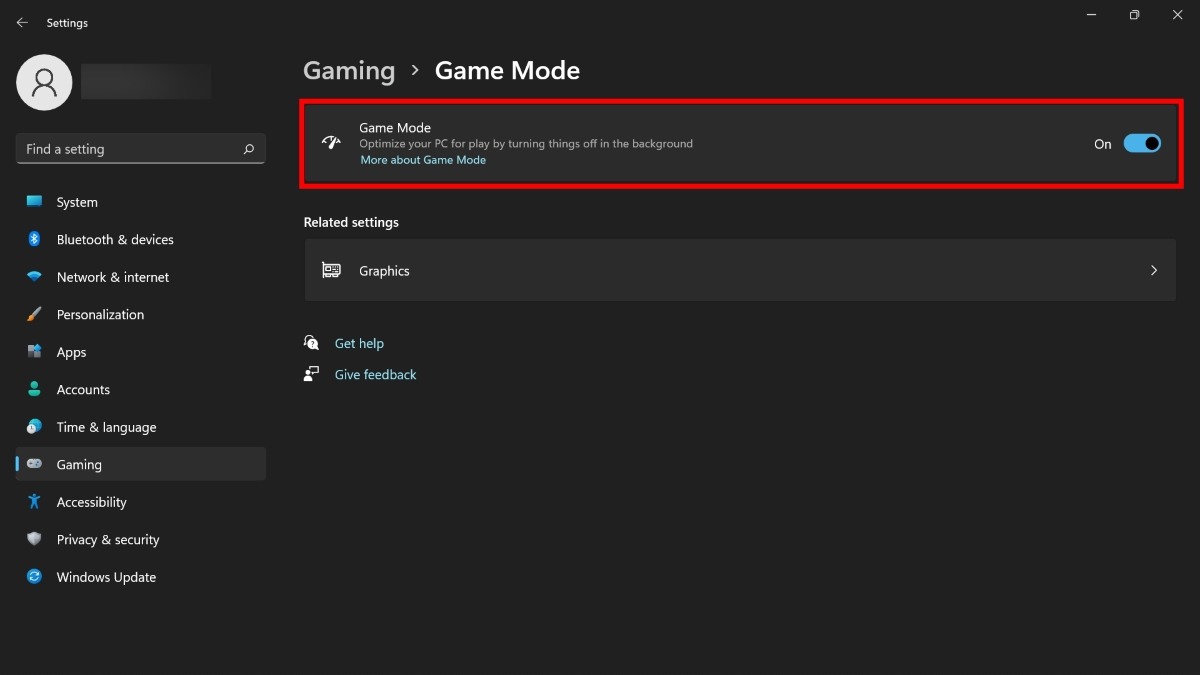 Desactivar Modo Juego en Configuración