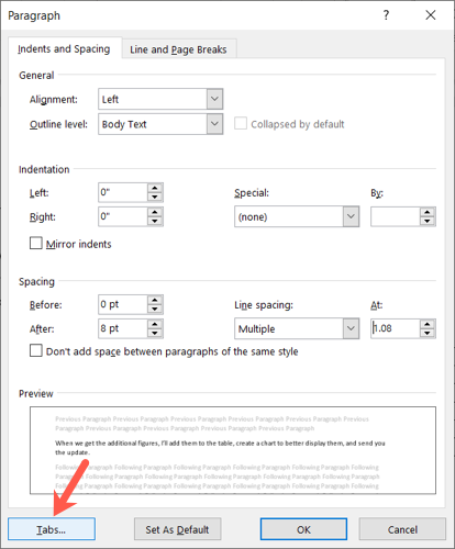 Кнопка Табуляция