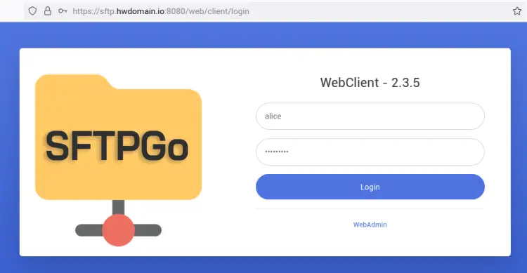 Вход в WebClient sFTPGo
