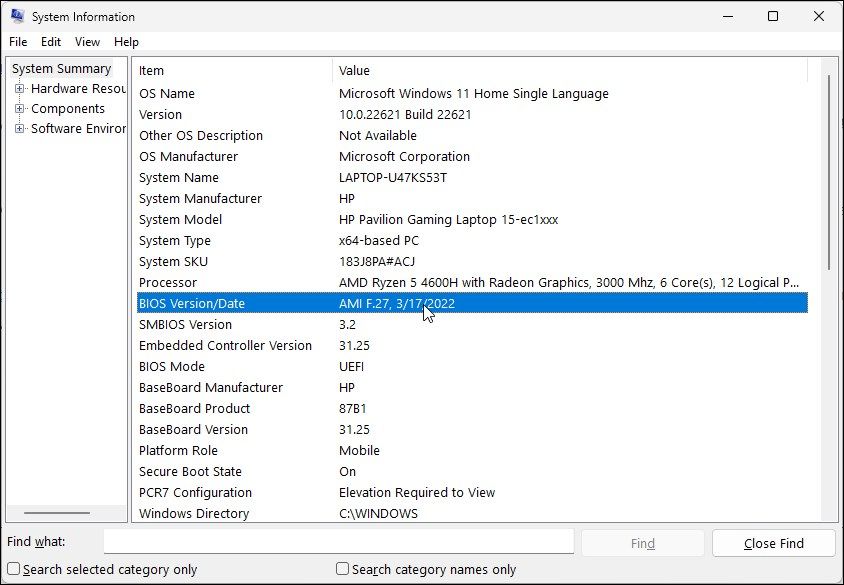 Сведения о версии BIOS в Windows — System Information