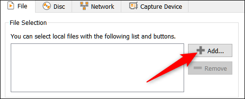 Скриншот добавления файла в конвертер VLC