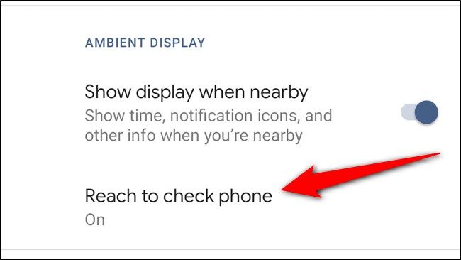 Экран выбора Reach to check phone в настройках Motion Sense