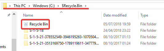 Папка $Recycle.Bin в корне диска C: