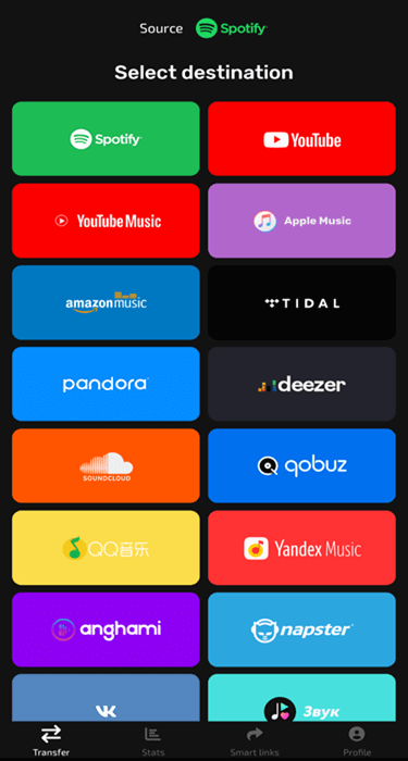 Выбор Apple Music как назначения в FreeYourMusic