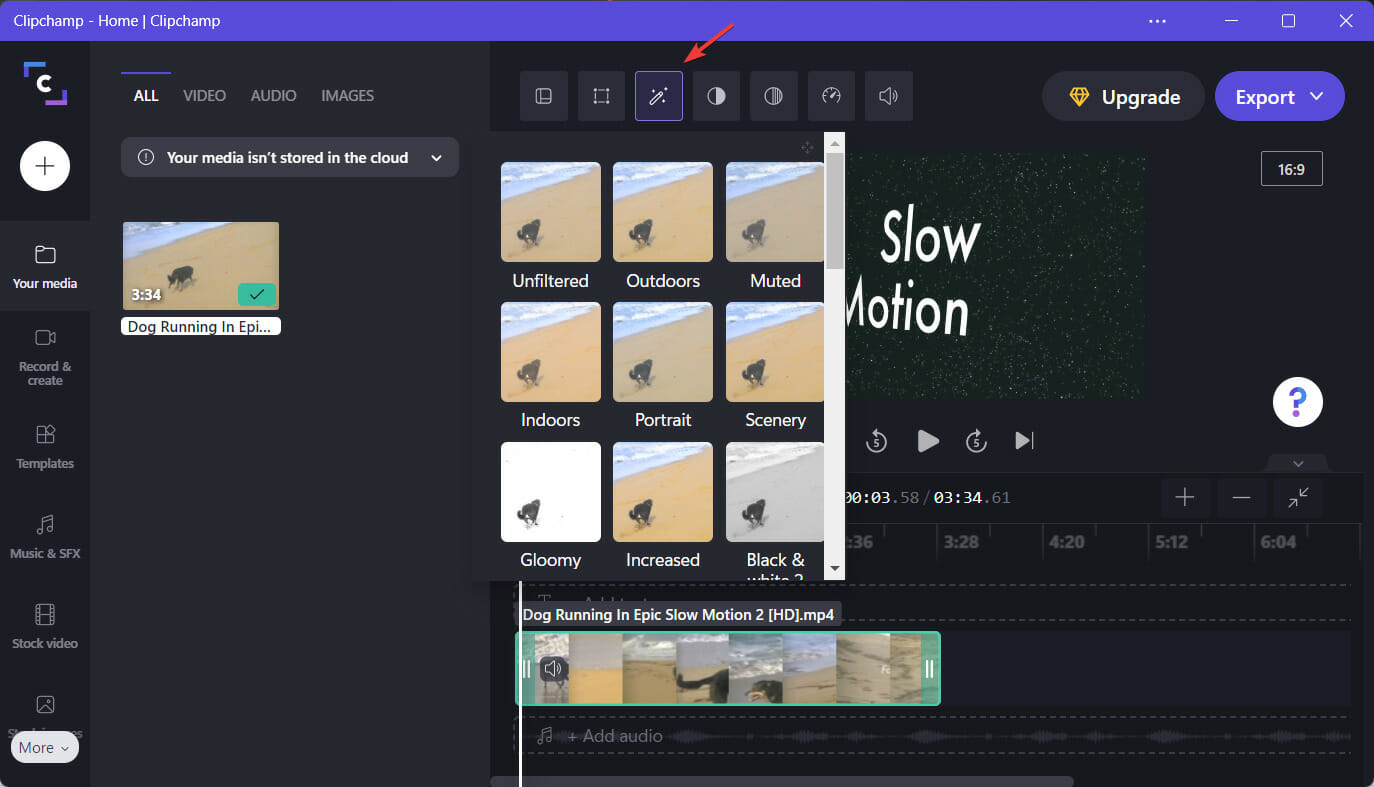 Вкладка «Фильтры»: выбор визуальных эффектов