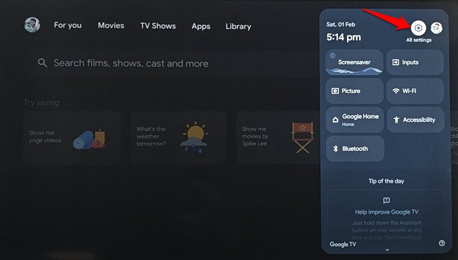 Экран настроек Android TV
