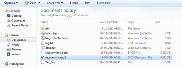 Erzeugte Odin-Datei auf dem Desktop