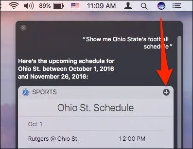 Кнопка «+» для закрепления результата Siri