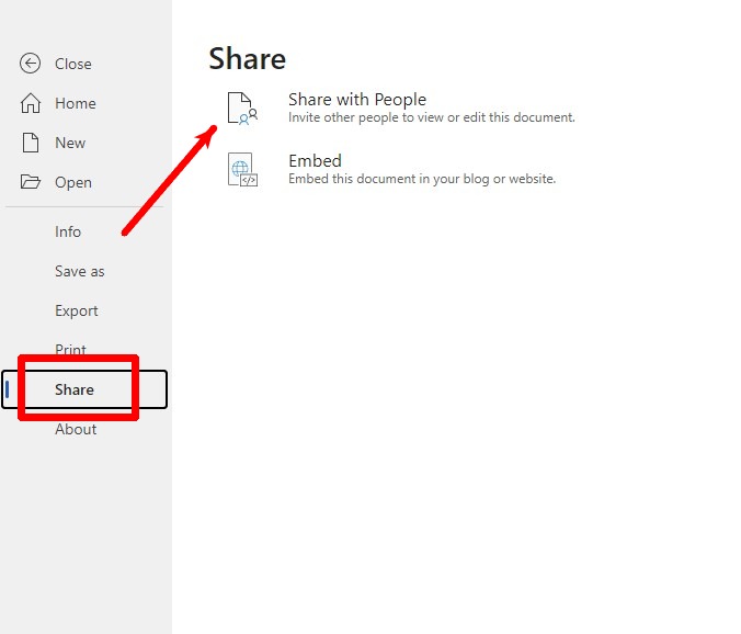 Окно совместного доступа в Microsoft Word Web