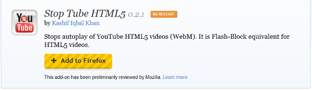 Плагин StopTube заменяет HTML5-видео на ссылку «Нажмите, чтобы запустить»