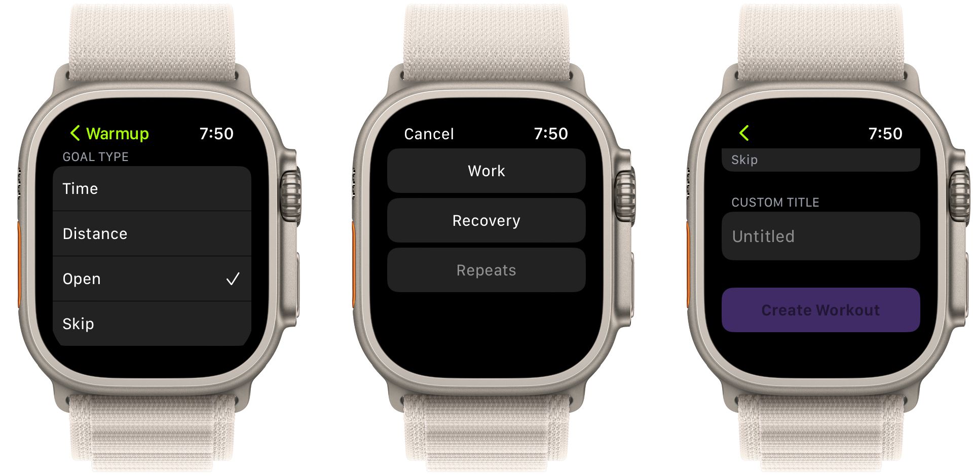 Экран переименования пользовательской тренировки на Apple Watch
