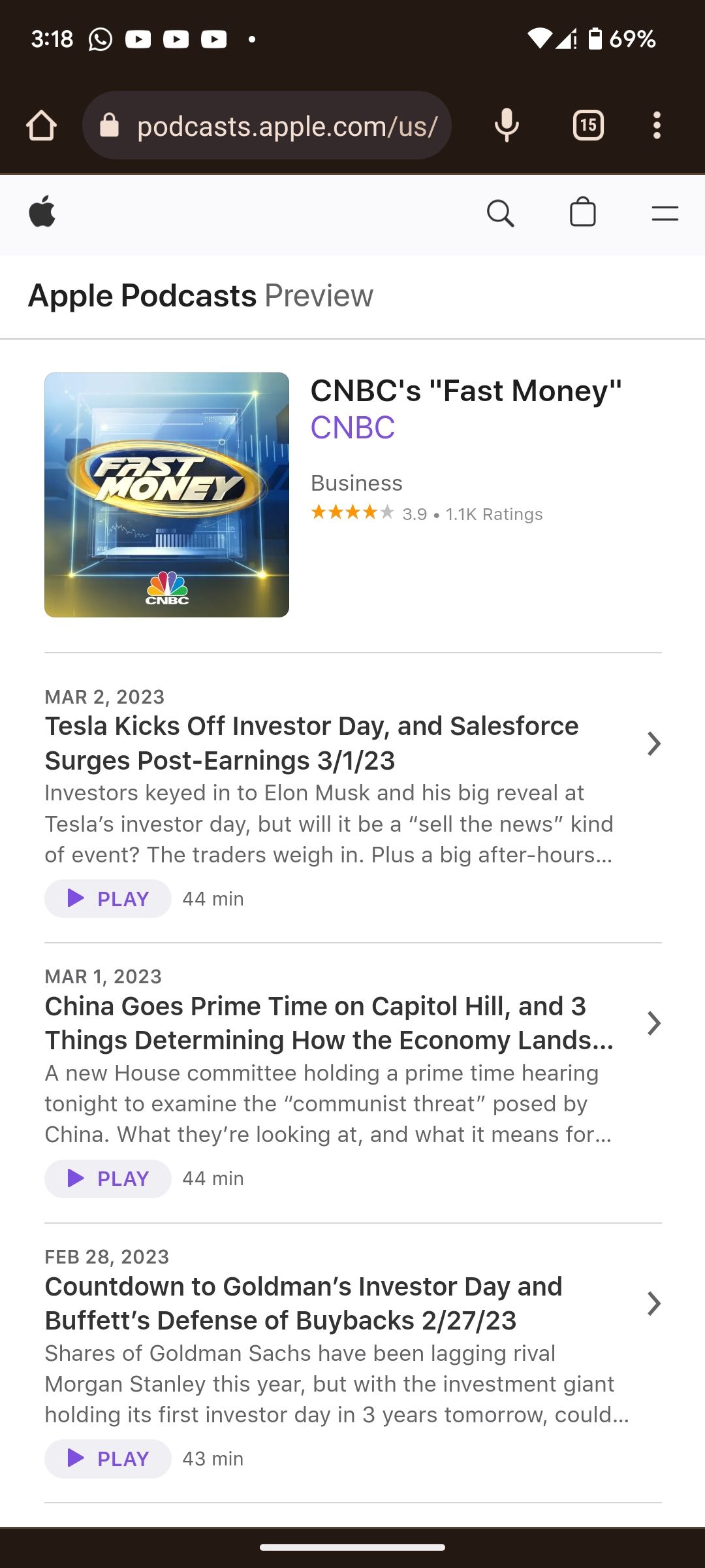 страница подкаста Apple Podcasts, открытая на Android