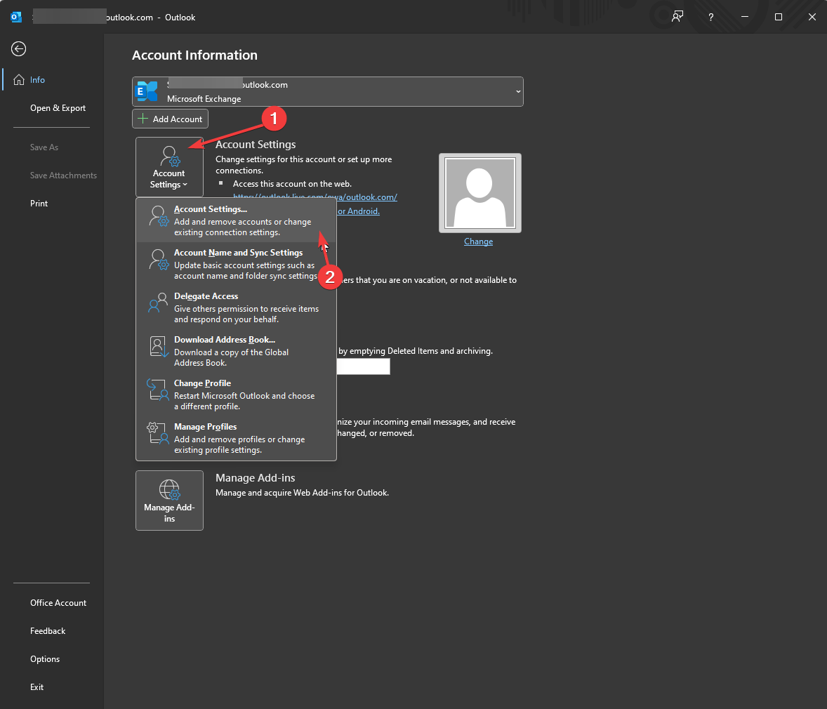 Параметры учётной записи