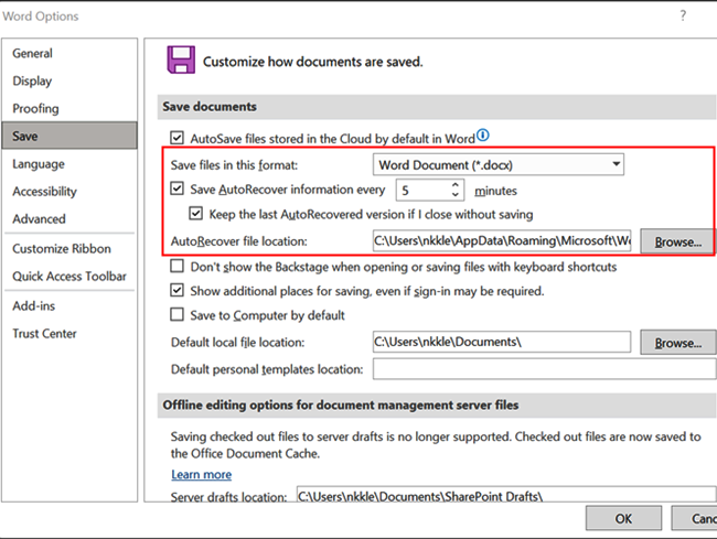 Перейдите на вкладку «Сохранение», затем настройте параметры автосохранения.