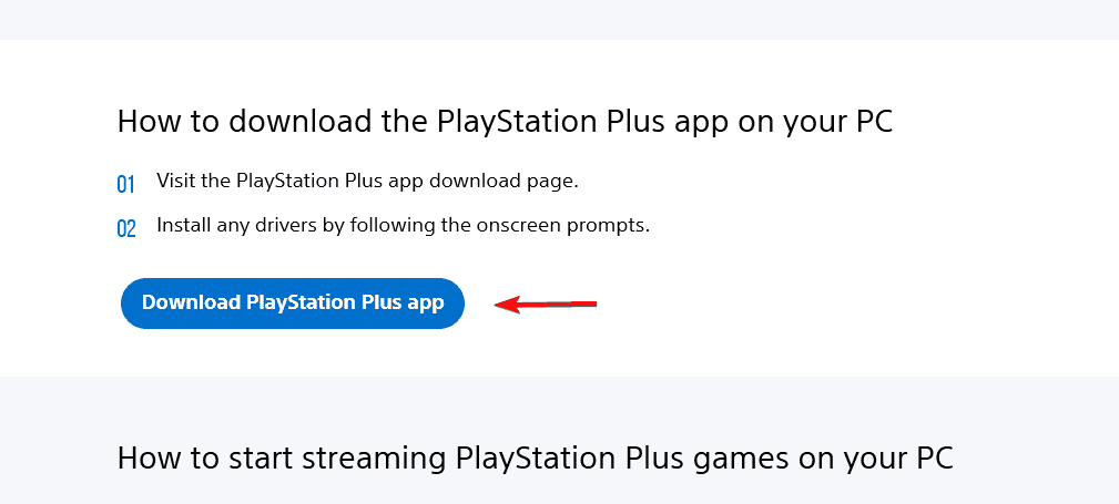 Скриншот страницы загрузки приложения PlayStation Plus