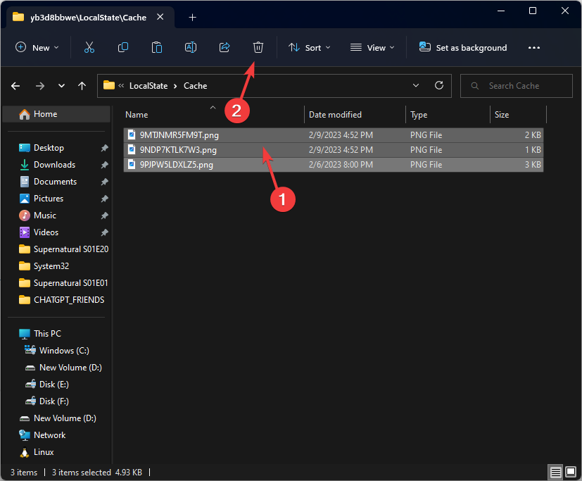 Удаление содержимого папки Cache Microsoft Store